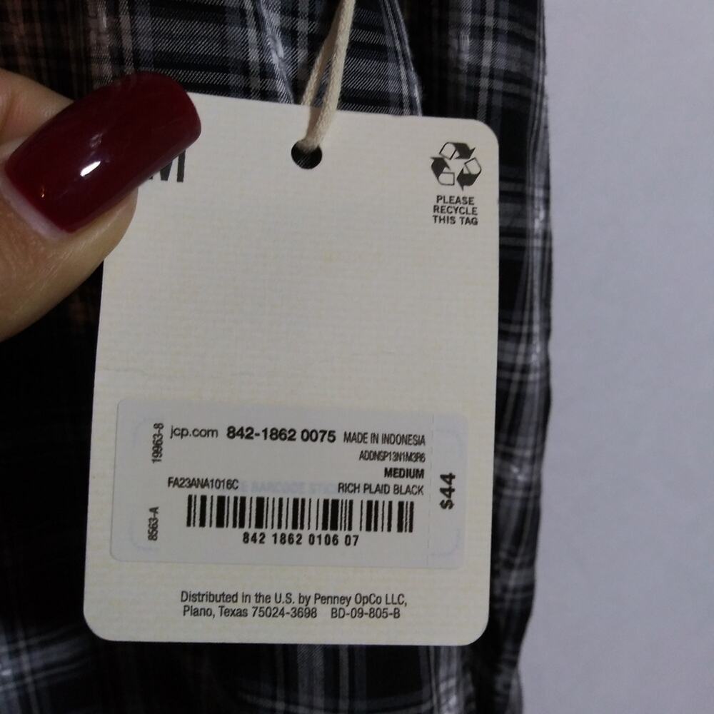 a.n.a A New Approach Plaid Black and White Long Sleeve Top Size M - Picture 6 of 8